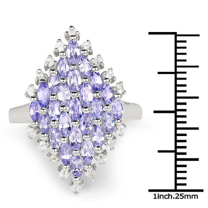2.40 Carat Genuine Tanzanite and White Topaz .925 Sterling Silver Ring by Bids.com