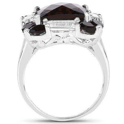 7.43 Carat Genuine Smoky Quartz &amp; White Topaz .925 Sterling Silver Ring by Bids.com