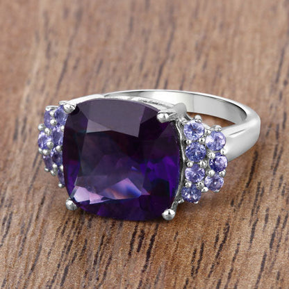 6.34 Carat Genuine Amethyst and Tanzanite .925 Sterling Silver Ring by Bids.com