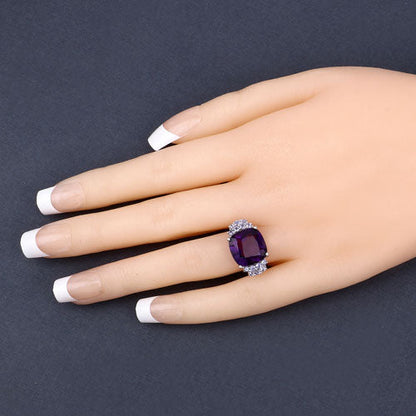 6.34 Carat Genuine Amethyst and Tanzanite .925 Sterling Silver Ring by Bids.com