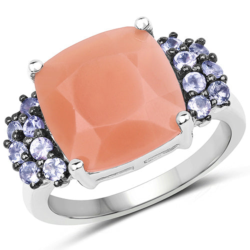 6.18 Carat Genuine Peach Moonstone and Tanzanite .925 Sterling Silver Ring by Bids.com