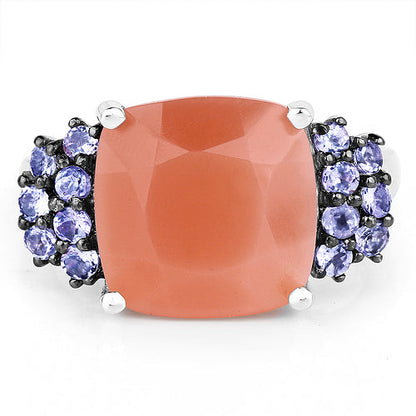 6.18 Carat Genuine Peach Moonstone and Tanzanite .925 Sterling Silver Ring by Bids.com