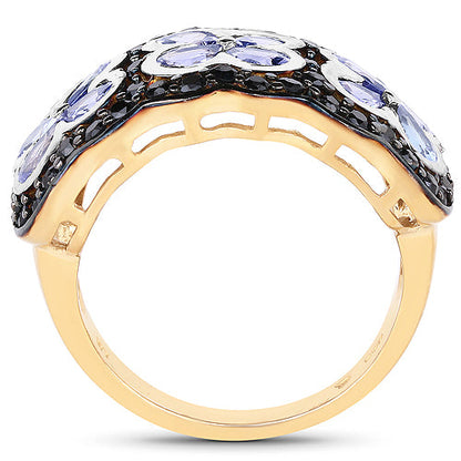14K Yellow Gold Plated 2.60 Carat Genuine Tanzanite and Black Spinel .925 Sterling Silver Ring by Bids.com