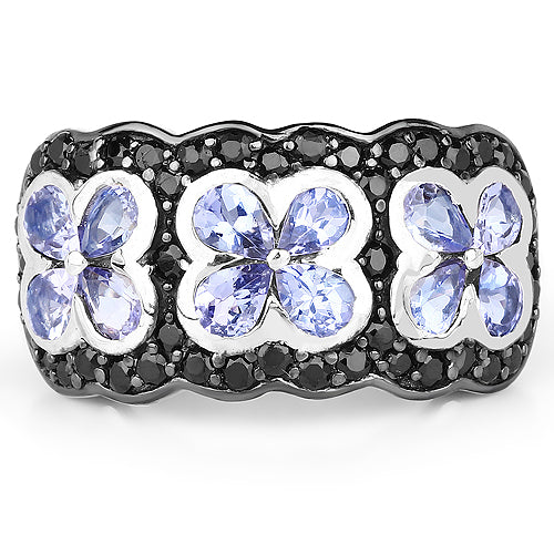 14K Yellow Gold Plated 2.60 Carat Genuine Tanzanite and Black Spinel .925 Sterling Silver Ring by Bids.com