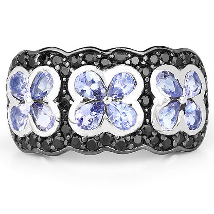 14K Yellow Gold Plated 2.60 Carat Genuine Tanzanite and Black Spinel .925 Sterling Silver Ring by Bids.com