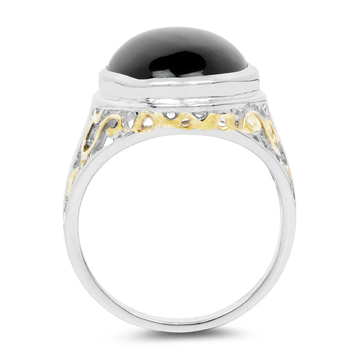 Two Tone Plated 10.92 Carat Genuine Black Onyx .925 Sterling Silver Ring by Bids.com
