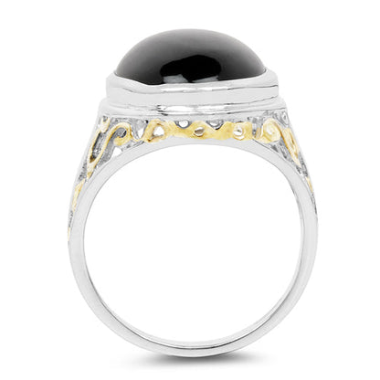 Two Tone Plated 10.92 Carat Genuine Black Onyx .925 Sterling Silver Ring by Bids.com