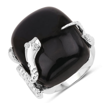 21.04 Carat Genuine Black Onyx and White Topaz .925 Sterling Silver Ring by Bids.com