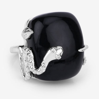 21.04 Carat Genuine Black Onyx and White Topaz .925 Sterling Silver Ring by Bids.com