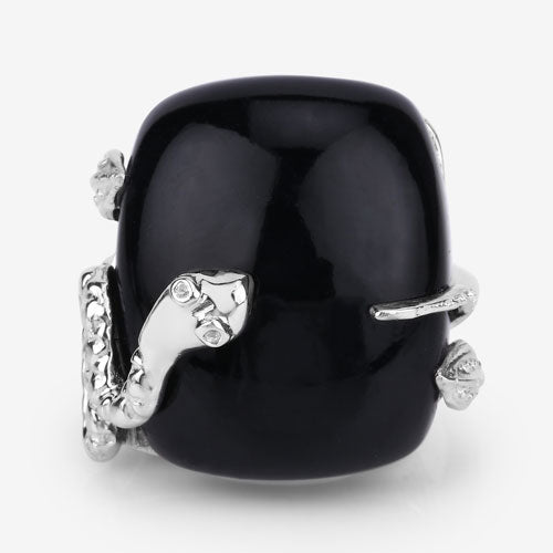 21.04 Carat Genuine Black Onyx and White Topaz .925 Sterling Silver Ring by Bids.com