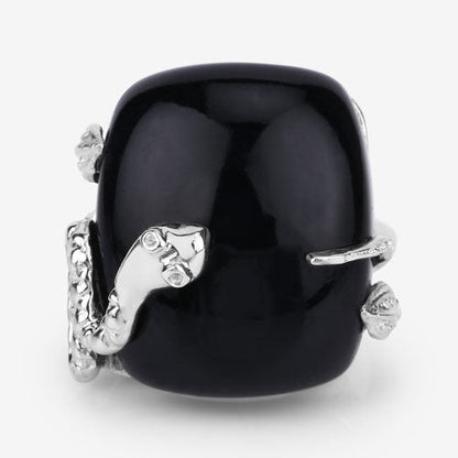 21.04 Carat Genuine Black Onyx and White Topaz .925 Sterling Silver Ring by Bids.com