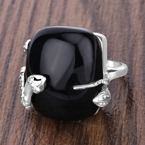 21.04 Carat Genuine Black Onyx and White Topaz .925 Sterling Silver Ring by Bids.com