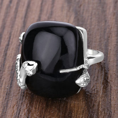 21.04 Carat Genuine Black Onyx and White Topaz .925 Sterling Silver Ring by Bids.com