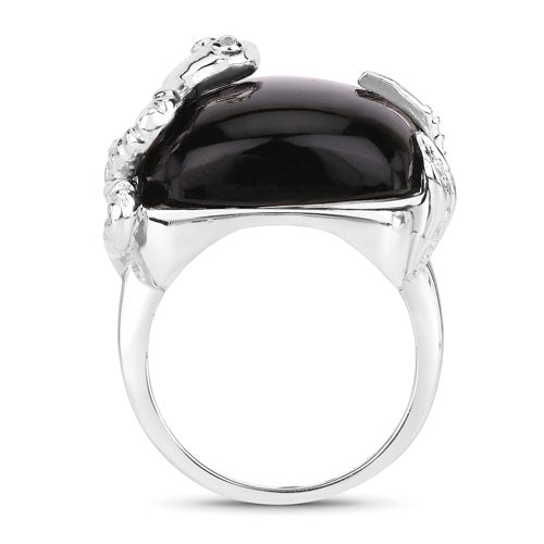 21.04 Carat Genuine Black Onyx and White Topaz .925 Sterling Silver Ring by Bids.com