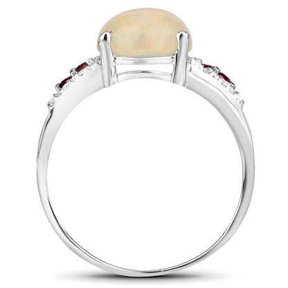 2.05 Carat Genuine Ethiopian Opal, Pink Tourmaline and White Topaz .925 Sterling Silver Ring by Bids.com