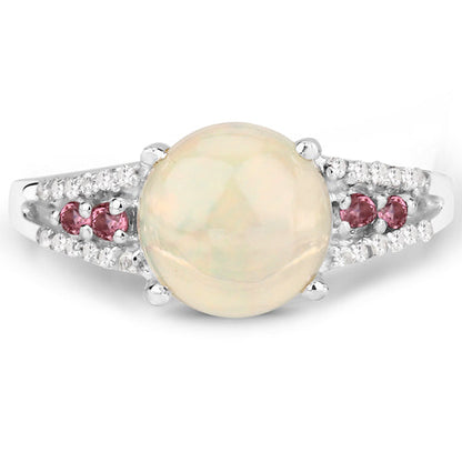 2.05 Carat Genuine Ethiopian Opal, Pink Tourmaline and White Topaz .925 Sterling Silver Ring by Bids.com