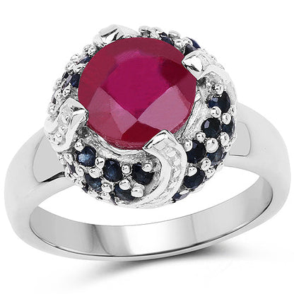 3.70 Carat Glass Filled Ruby and Blue Sapphire .925 Sterling Silver Ring by Bids.com