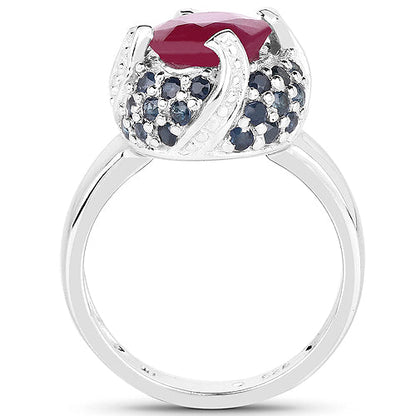 3.70 Carat Glass Filled Ruby and Blue Sapphire .925 Sterling Silver Ring by Bids.com