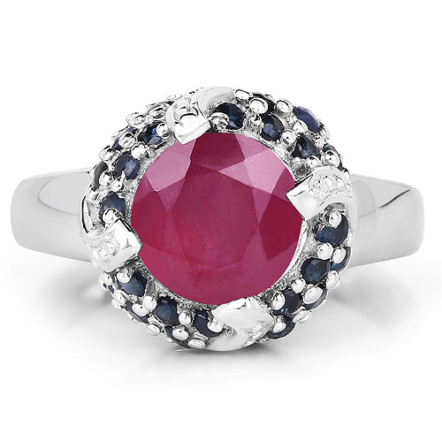 3.70 Carat Glass Filled Ruby and Blue Sapphire .925 Sterling Silver Ring by Bids.com