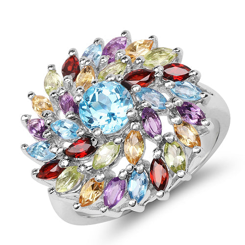 3.70 Carat Genuine Multi Stone .925 Sterling Silver Ring by Bids.com