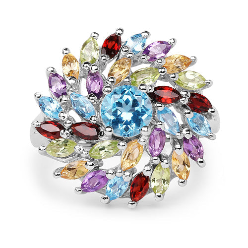 3.70 Carat Genuine Multi Stone .925 Sterling Silver Ring by Bids.com