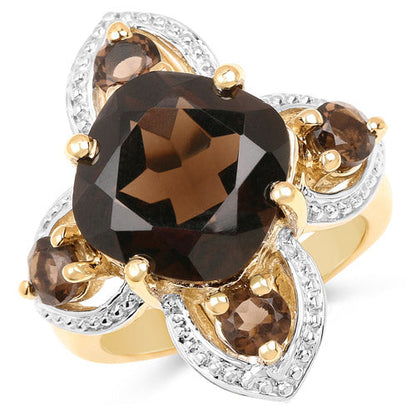 14K Yellow Gold Plated 5.92 Carat Genuine Smoky Quartz .925 Sterling Silver Ring by Bids.com
