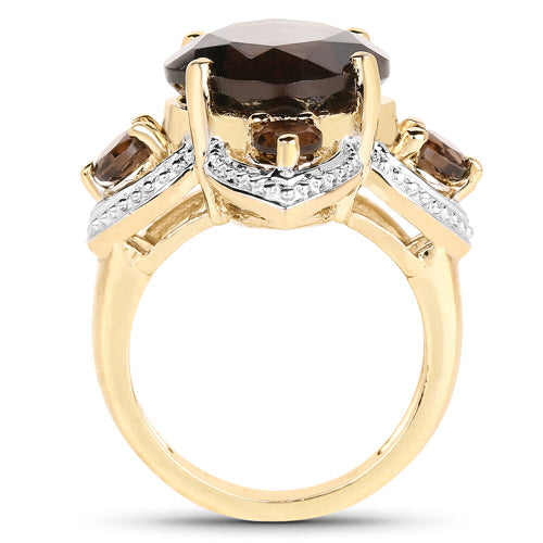 14K Yellow Gold Plated 5.92 Carat Genuine Smoky Quartz .925 Sterling Silver Ring by Bids.com