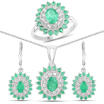 6.53 Carat Genuine Zambian Emerald and White Topaz .925 Sterling Silver 3 Piece Jewelry Set (Ring, Earrings, and Pendant w/ Chain) by Bids.com