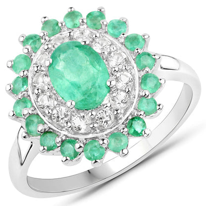 6.53 Carat Genuine Zambian Emerald and White Topaz .925 Sterling Silver 3 Piece Jewelry Set (Ring, Earrings, and Pendant w/ Chain) by Bids.com