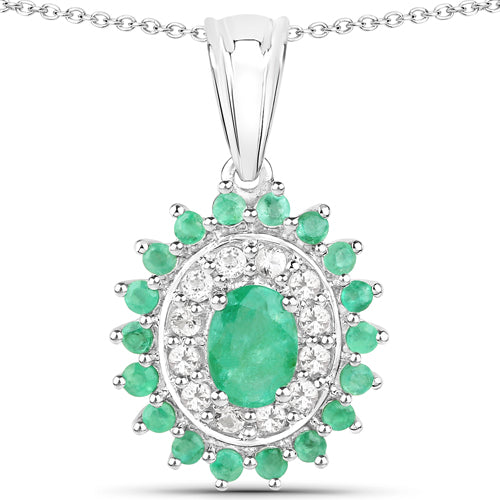 6.53 Carat Genuine Zambian Emerald and White Topaz .925 Sterling Silver 3 Piece Jewelry Set (Ring, Earrings, and Pendant w/ Chain) by Bids.com