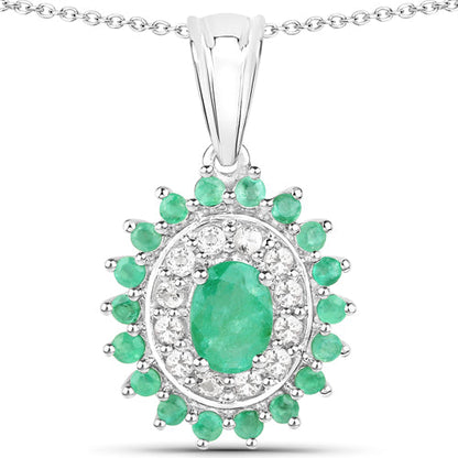 6.53 Carat Genuine Zambian Emerald and White Topaz .925 Sterling Silver 3 Piece Jewelry Set (Ring, Earrings, and Pendant w/ Chain) by Bids.com