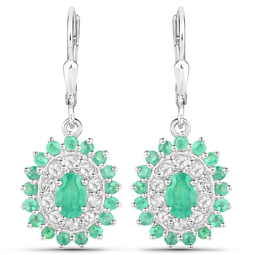 6.53 Carat Genuine Zambian Emerald and White Topaz .925 Sterling Silver 3 Piece Jewelry Set (Ring, Earrings, and Pendant w/ Chain) by Bids.com