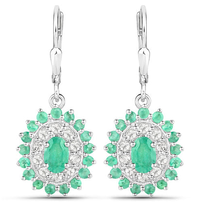 6.53 Carat Genuine Zambian Emerald and White Topaz .925 Sterling Silver 3 Piece Jewelry Set (Ring, Earrings, and Pendant w/ Chain) by Bids.com