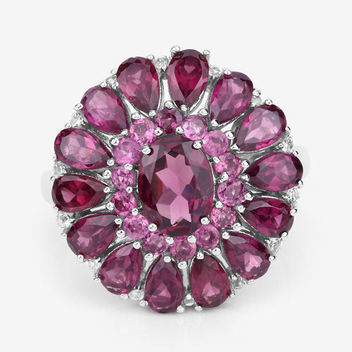 6.19 Carat Genuine Rhodolite and White Topaz .925 Sterling Silver Ring by Bids.com