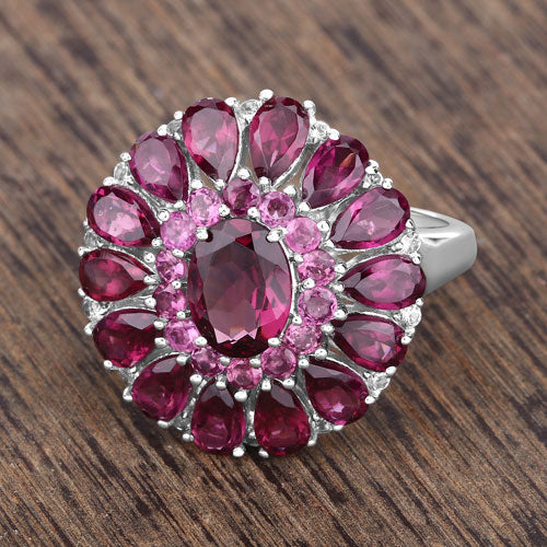 6.19 Carat Genuine Rhodolite and White Topaz .925 Sterling Silver Ring by Bids.com