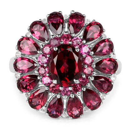 6.19 Carat Genuine Rhodolite and White Topaz .925 Sterling Silver Ring by Bids.com