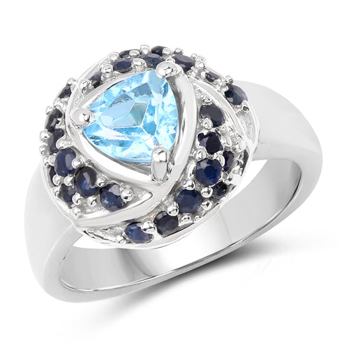 1.61 Carat Genuine Swiss Blue Topaz &amp; Blue Sapphire .925 Sterling Silver Ring by Bids.com