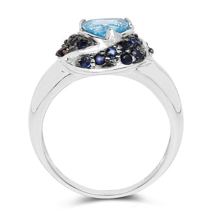 1.61 Carat Genuine Swiss Blue Topaz &amp; Blue Sapphire .925 Sterling Silver Ring by Bids.com