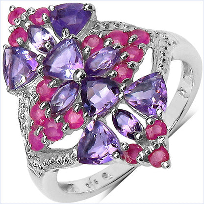 2.58 Carat Genuine Amethyst &amp; Ruby .925 Sterling Silver Ring by Bids.com