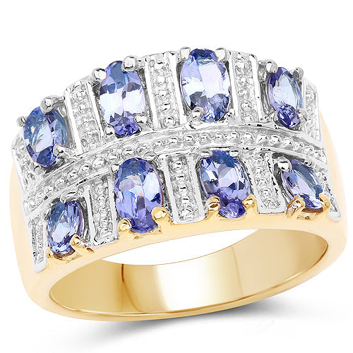 14K Yellow Gold Plated 1.68 Carat Genuine Tanzanite .925 Sterling Silver Ring by Bids.com