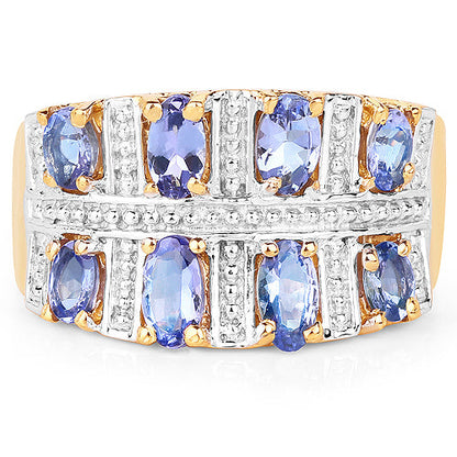 14K Yellow Gold Plated 1.68 Carat Genuine Tanzanite .925 Sterling Silver Ring by Bids.com