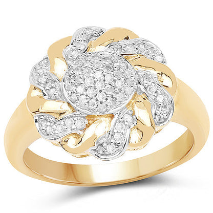14K Yellow Gold Plated 0.28 Carat Genuine White Diamond .925 Sterling Silver Ring  DestGlow