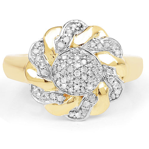 14K Yellow Gold Plated 0.28 Carat Genuine White Diamond .925 Sterling Silver Ring  DestGlow