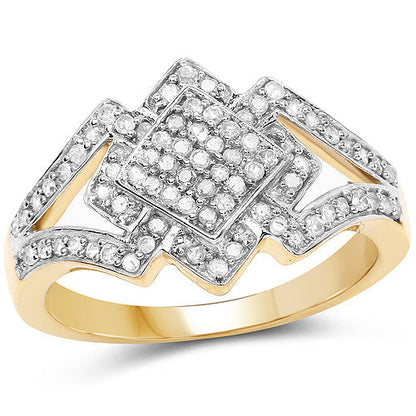 14K Yellow Gold Plated 0.32 Carat Genuine White Diamond .925 Sterling Silver Ring  DestGlow