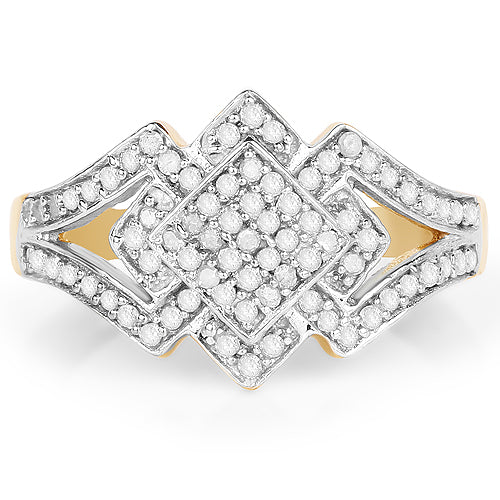 14K Yellow Gold Plated 0.32 Carat Genuine White Diamond .925 Sterling Silver Ring  DestGlow