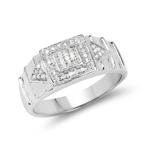 14K White Gold Plated 0.21 Carat Genuine White Diamond .925 Sterling Silver Ring by Bids.com