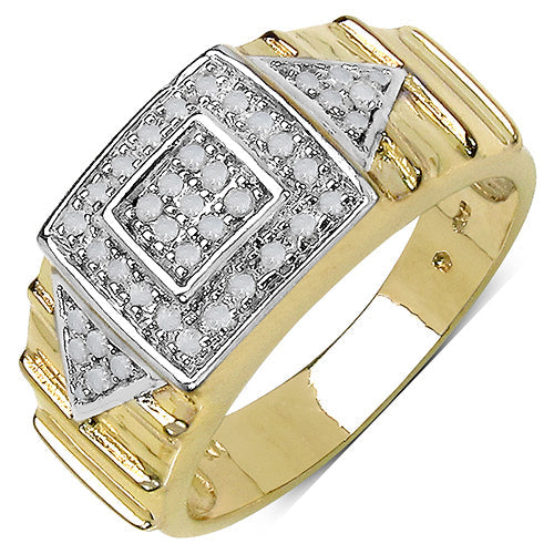 14K Yellow Gold Plated 0.21 Carat Genuine White Diamond .925 Sterling Silver Ring by Bids.com