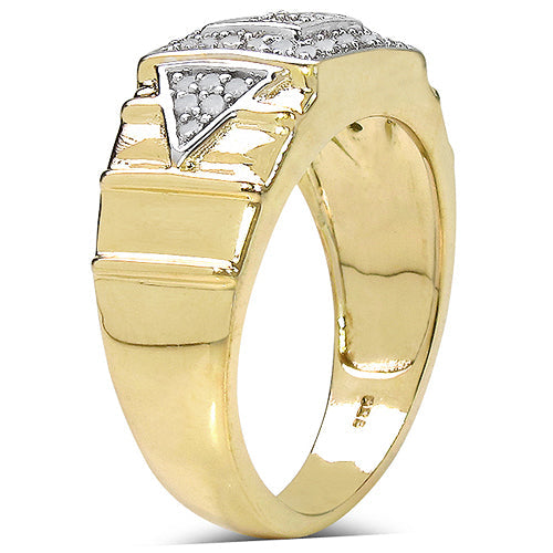 14K Yellow Gold Plated 0.21 Carat Genuine White Diamond .925 Sterling Silver Ring by Bids.com