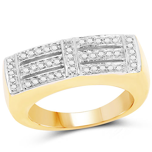 14K Yellow Gold Plated 0.25 Carat Genuine White Diamond .925 Sterling Silver Ring by Bids.com