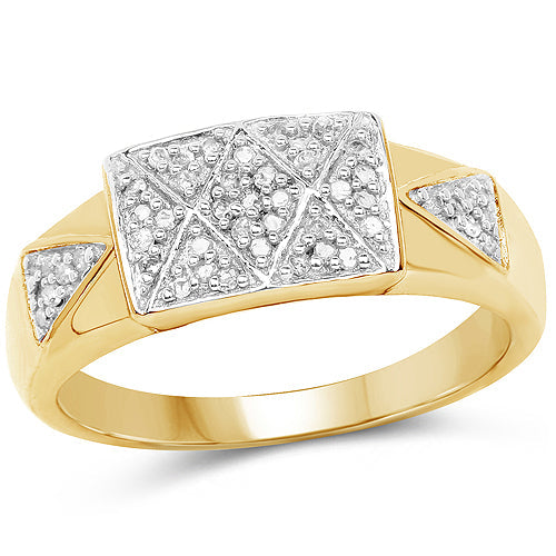 14K Yellow Gold Plated 0.21 Carat Genuine White Diamond .925 Sterling Silver Ring by Bids.com